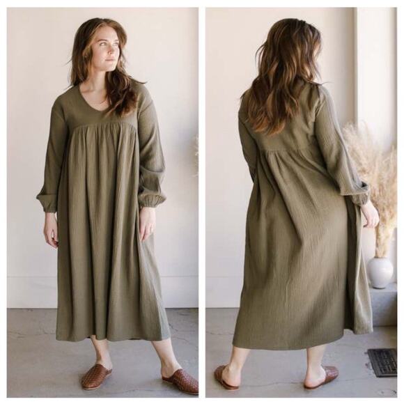 The Simple Folk The Meadow V Neck Flowy Maxi Dress 100% Organic Cotton Medium L3 - Picture 1 of 9